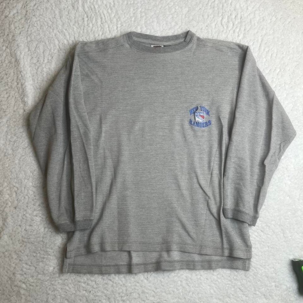 Vintage New York rangers grey men's long sleeve‎ thermal shirt embroidered nhl L